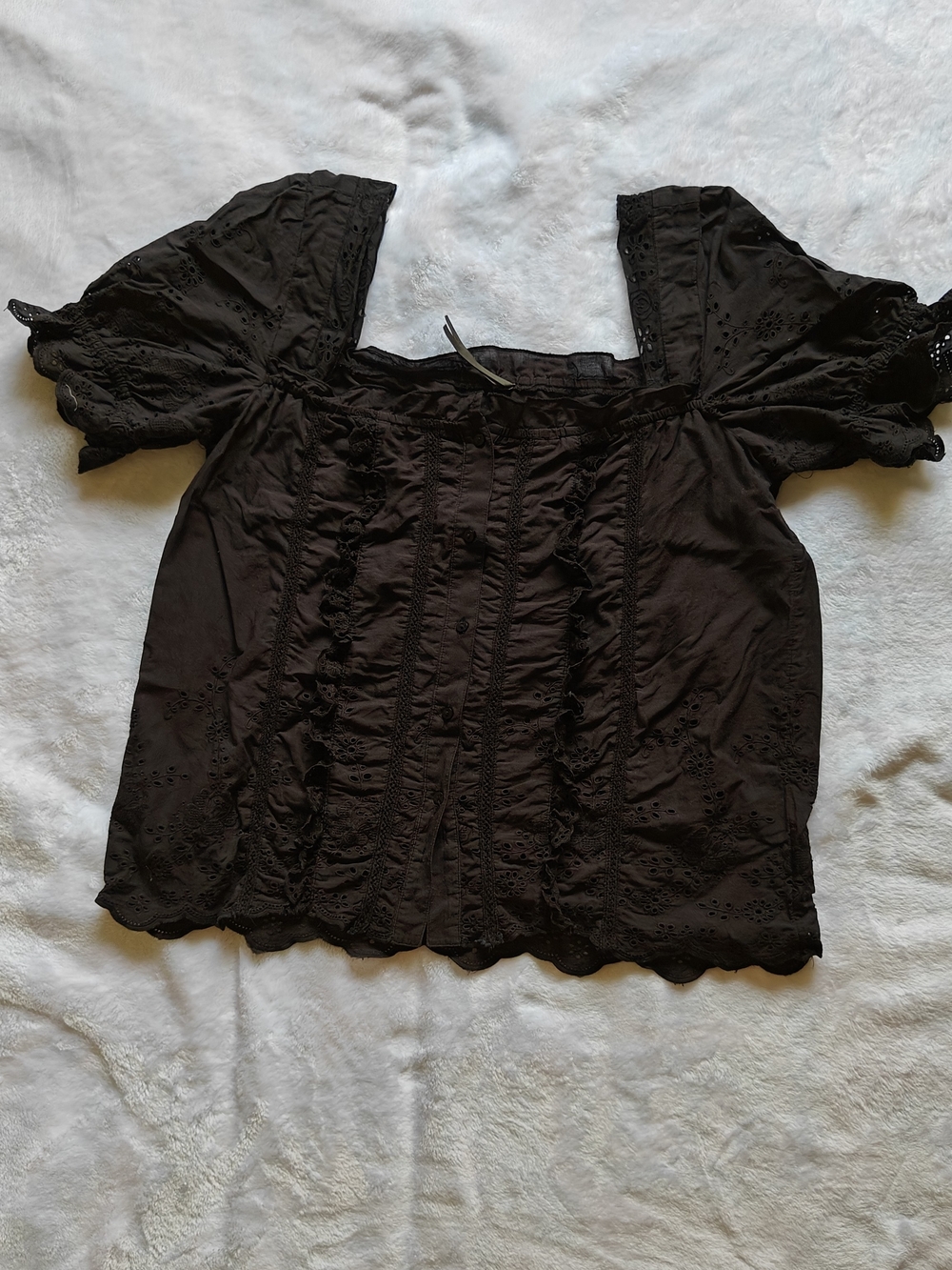 Anthropologie Black Eyelet Square-Neck Button-Front Top - Picture 3 of 8
